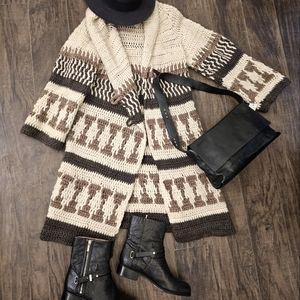 Vintage 100% Merino wool hand knitted sweater coat.